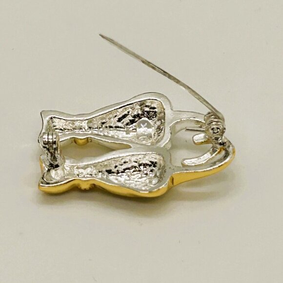 Anne Klein II Vintage Gold & Silver Cat Brooch Pin With Rhinestone Accents - Picture 8 of 8